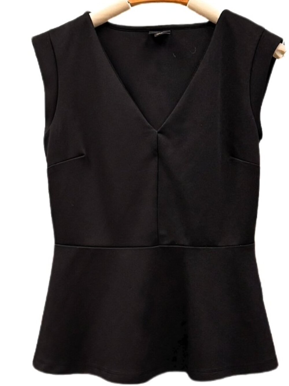 Worthington Figure Flattering Tailored Blouse Black Top Sleeveless Peplum MED